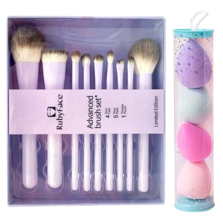 Set Maquillaje c/ Brochas Pinceles y Esponjas Difuminadoras Violeta