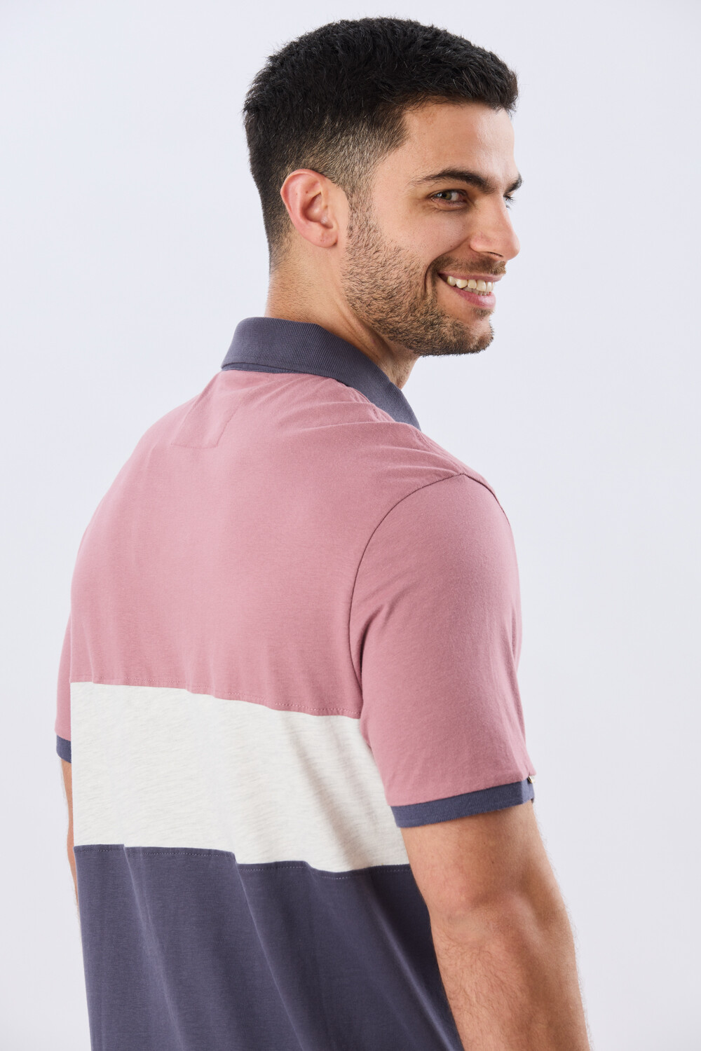 REMERA POLO RAYADA JERSEY Rosa