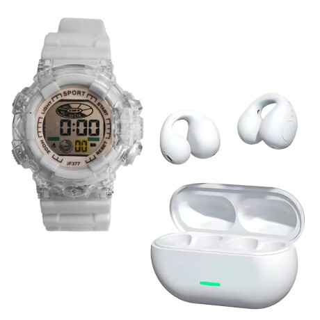 Kit Reloj Waterproof p/ Mujer + Auriculares Estéreo Livianos Gris