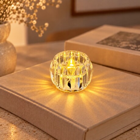 Vela LED Decorativa Redonda Facetada – Luz Cálida 5cm x 5cm Vela LED Decorativa Redonda Facetada – Luz Cálida 5cm x 5cm