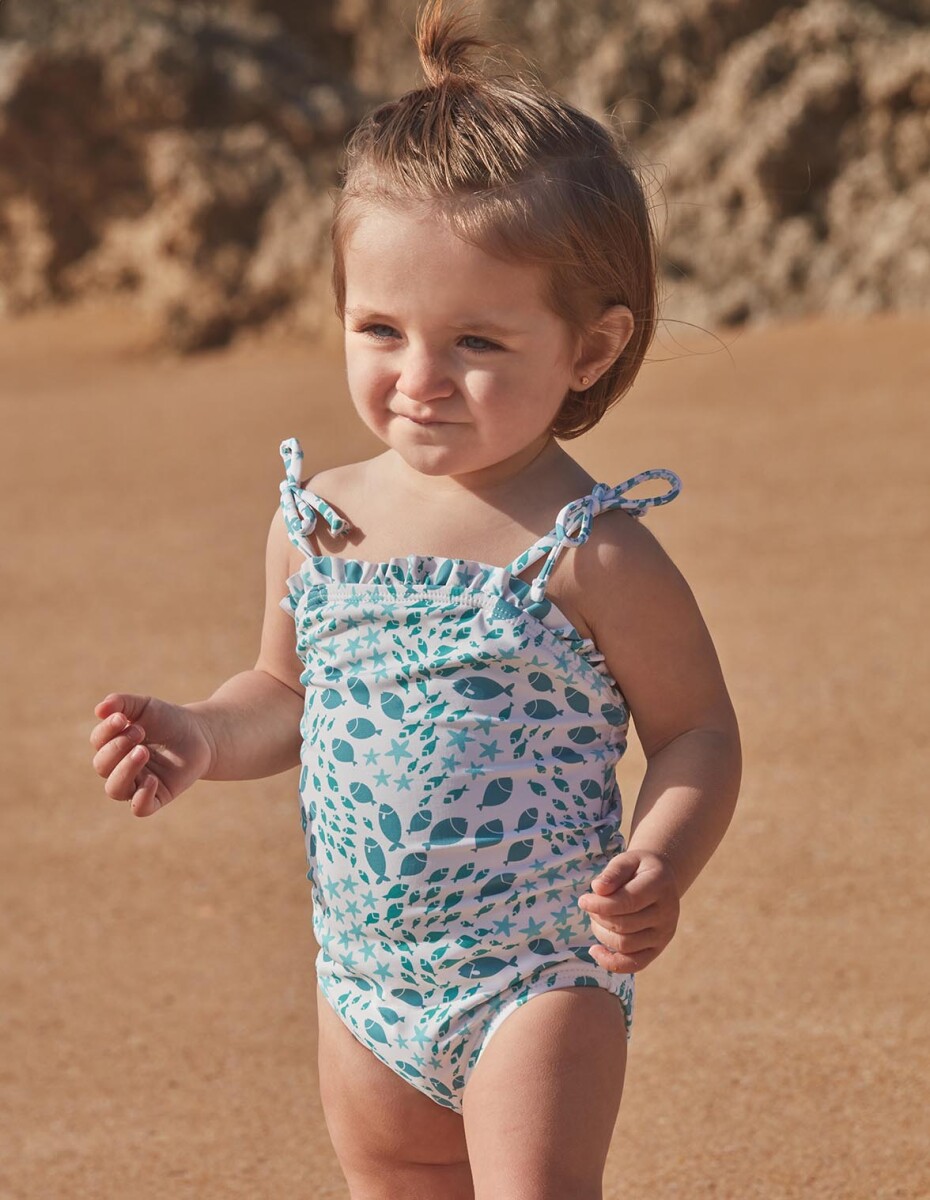 Bañador De Estampado Ramas Floral - Blanco 