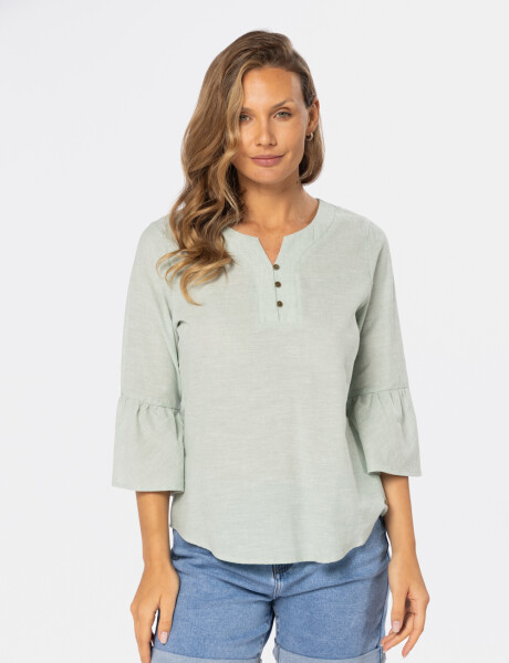 BLUSA DE LINO VOLADOS Verde
