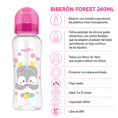 Mamadera Evenflo Forest Bebés 3-12M 240Ml Tetina Flujo Medio Rosa