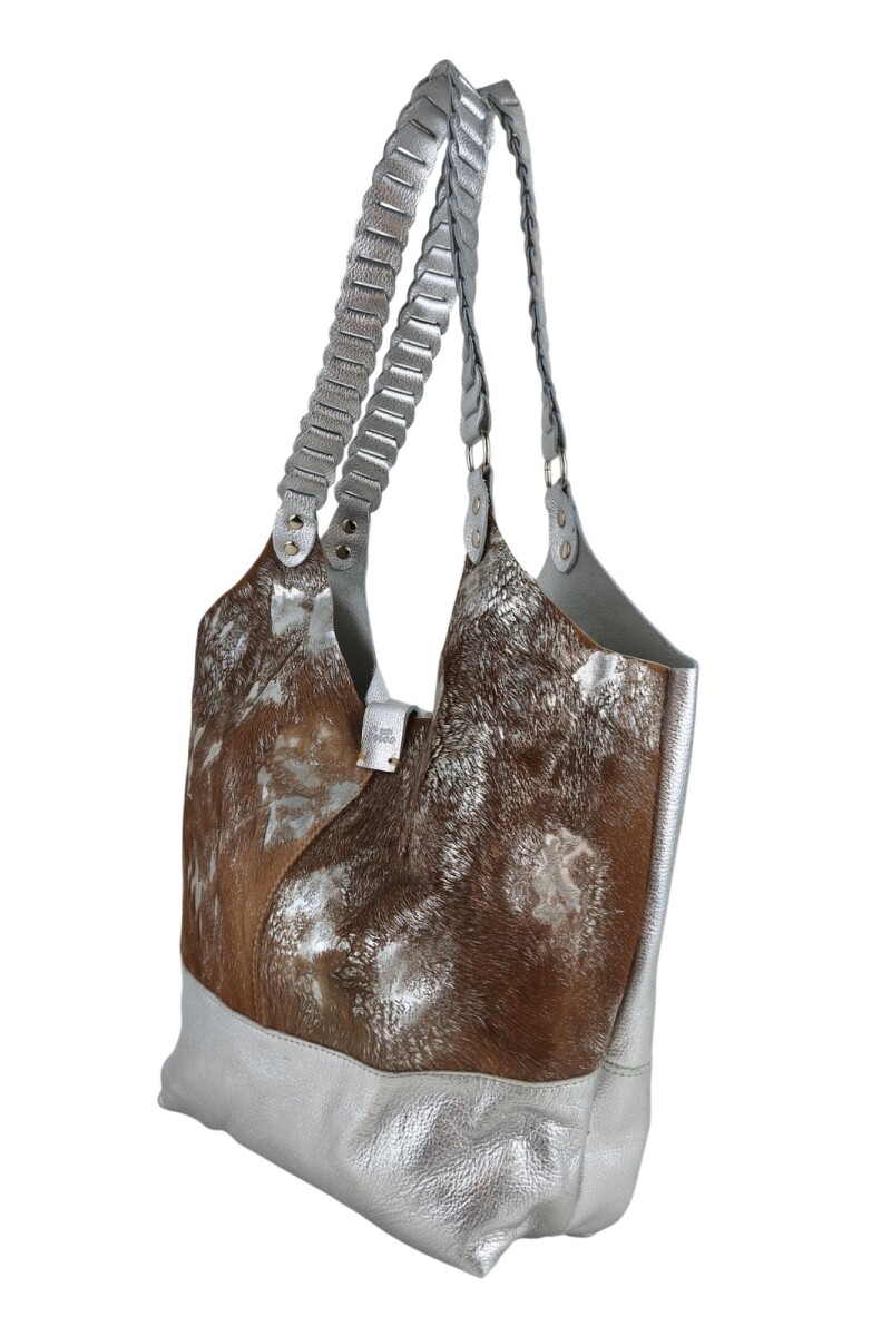 Tote bag de cuero Plateado con marrón