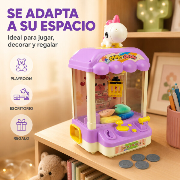 Máquina Infantil Grúa Agarra Juguetes Peluches Con Sonido Variante Color Violeta