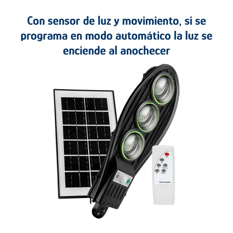 Foco Exterior Solar 3 Luces Led p/Pared Sensor Mov y Control Negro