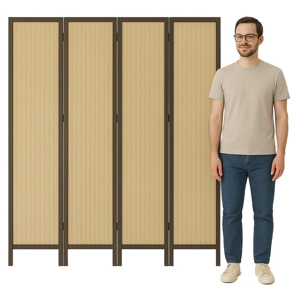 Biombo Boho Nhome 4 Paneles Madera Ratán Clásico Beige