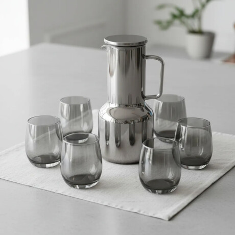 Set Jarra Vidrio + 6 Vasos Bebidas Frias Brunch Ahumado