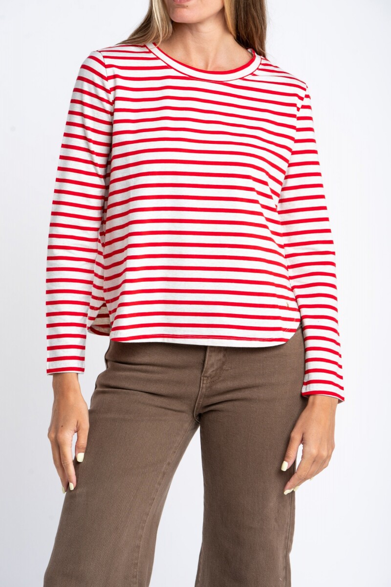 Remera Rayada Algodón Rojo