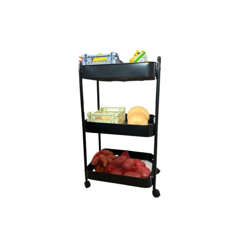 ZZ01 Carro Organizador Metálico 3 Estantes Y Ruedas 42x30x73cm - Negro