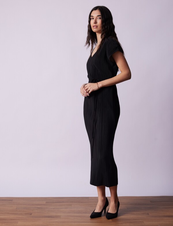 Vestido Midi Plisado NEGRO