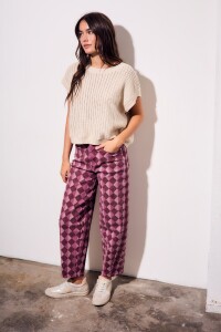 Jean Baggy Barrel Estampa Rombos Burdeos