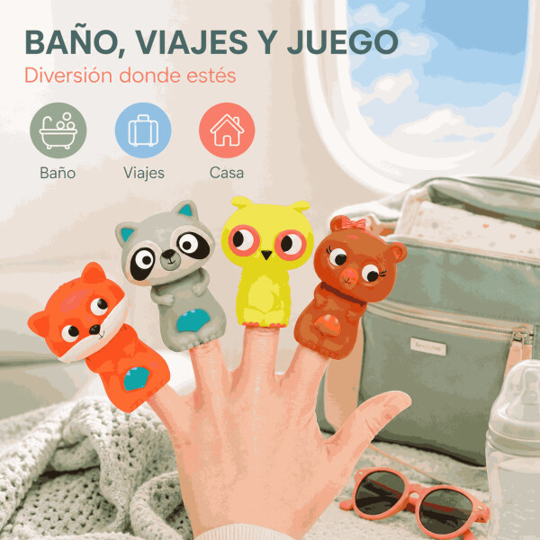 Set X4 Títeres de Dedo Animalitos para Baño y Juego Rosa