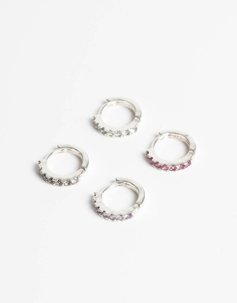 Aros Argollas Set Strass Set De Aros Argolla En Cubic - Plateado