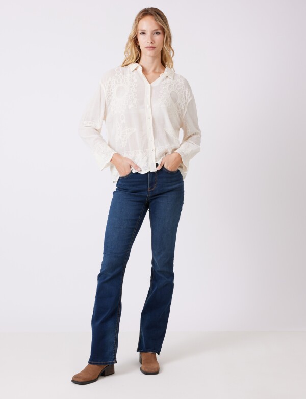 Camisa Algodon Bordada CRUDO