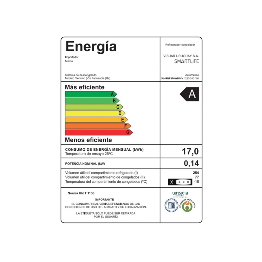 HELADERA SMARTLIFE INVERTER 342-LITROS BLANCO SL-RNF370WDINV