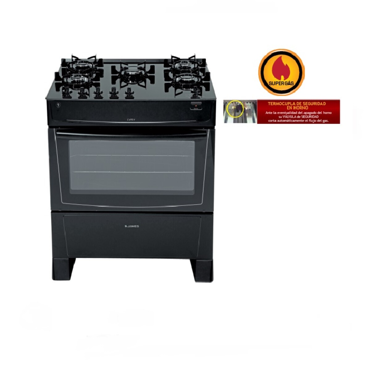 Cocina James C 695 V a Gas 5 Hornallas - NEGRO 