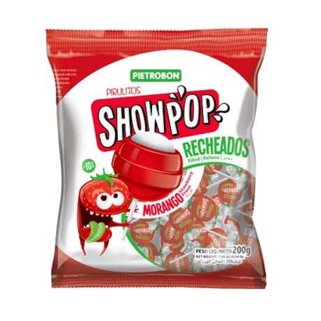 Chupetín fresa relleno PIETROBON show pop x24pcs 480grs Chupetín fresa relleno PIETROBON show pop x24pcs 480grs