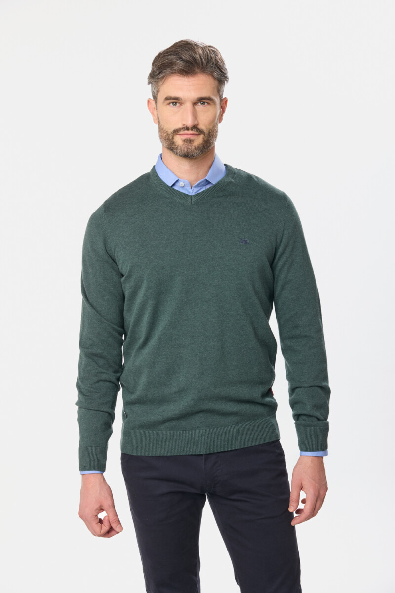 BUZO TEJIDO CUELLO EN V - Verde Oscuro 