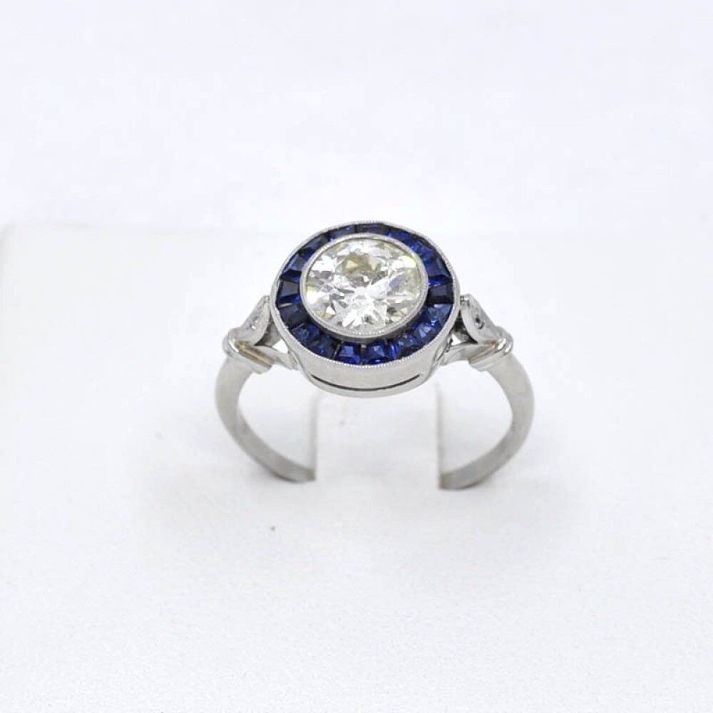 Anillo Platino, Brillante Y Zafiros Sintéticos Anillo Platino, Brillante Y Zafiros Sintéticos