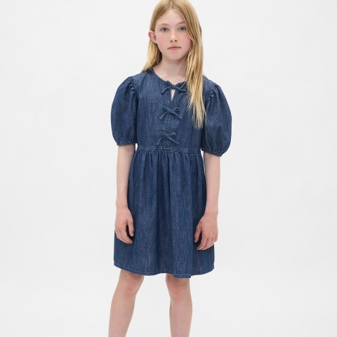 PUFF SLV BOW DRS - MED DNM MEDIUM WASH
