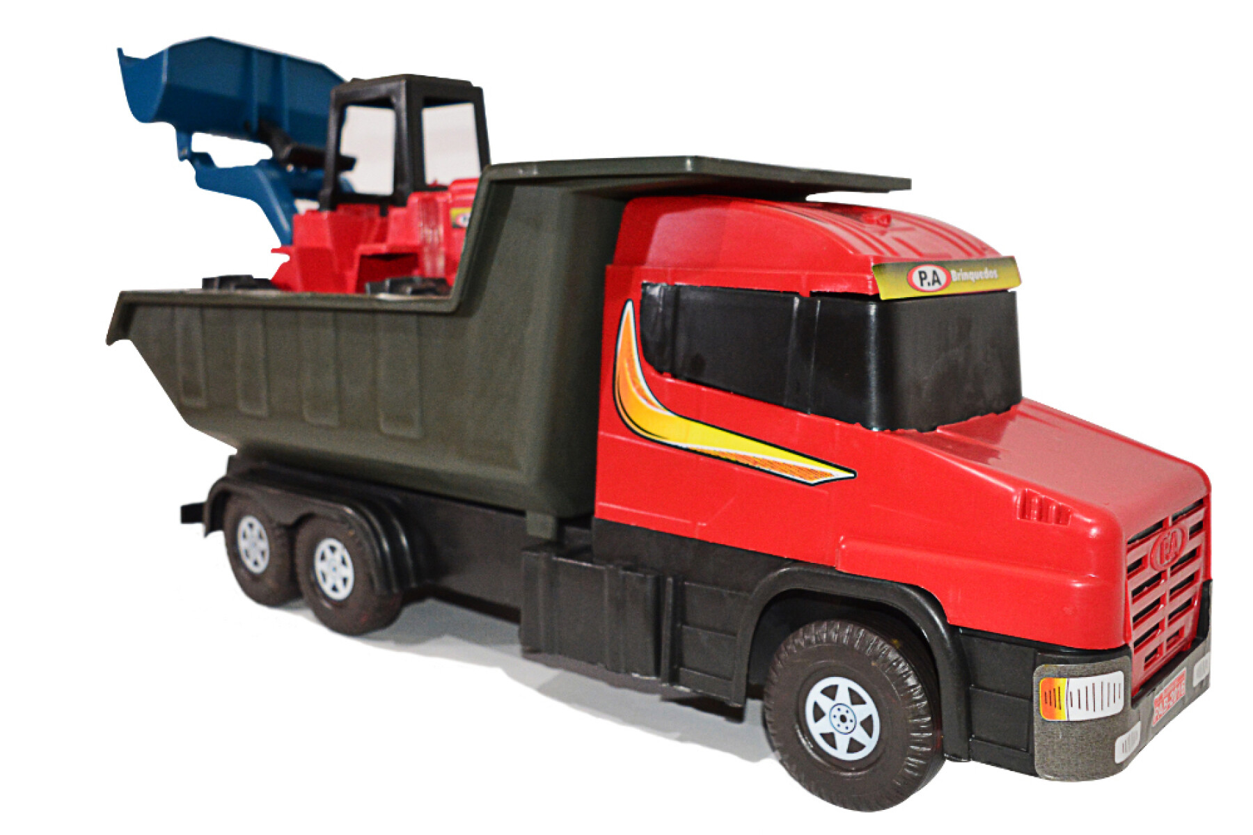 CAMION P.A. BRINQUEDOS CON MAQUINA RETRO EXCAVADORA PLASTICO Y MADERA 64CM 