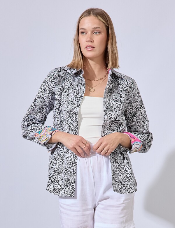 Camisa Algodon Print NEGRO/BLANCO