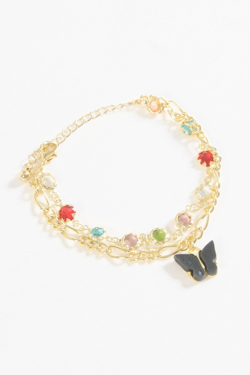 Pulsera doble cadena dije mariposa dorado