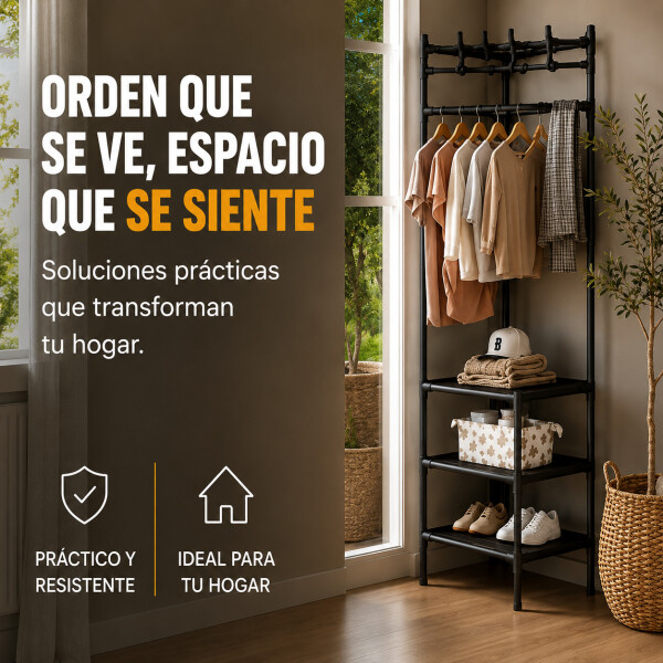 Mueble Perchero Esquinero Zapatera Hierro Colgador Ropa Rack Negro 1