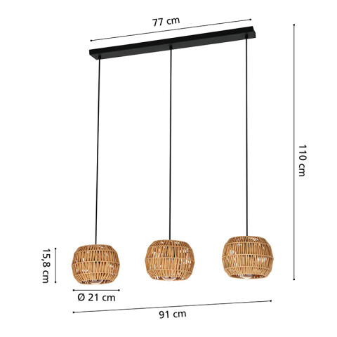 Colgante acero negro pantalla papel 3xE27 EG6239