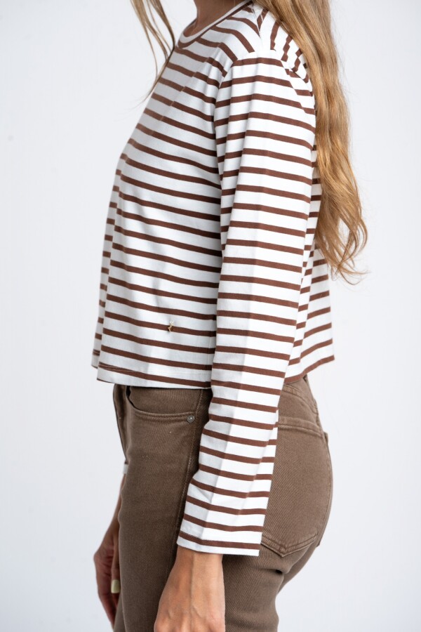 Remera Algodónn Elastano Rayada Chocolate