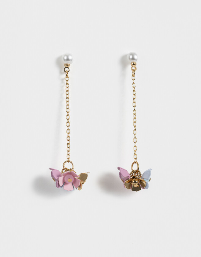 Aros Colgantes Largos Con flores Aros Colgantes Con Flores - Dorado