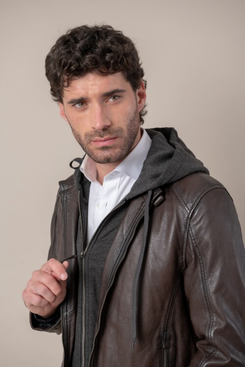 Campera cuero con capucha - Easy Rider Collection Marrón