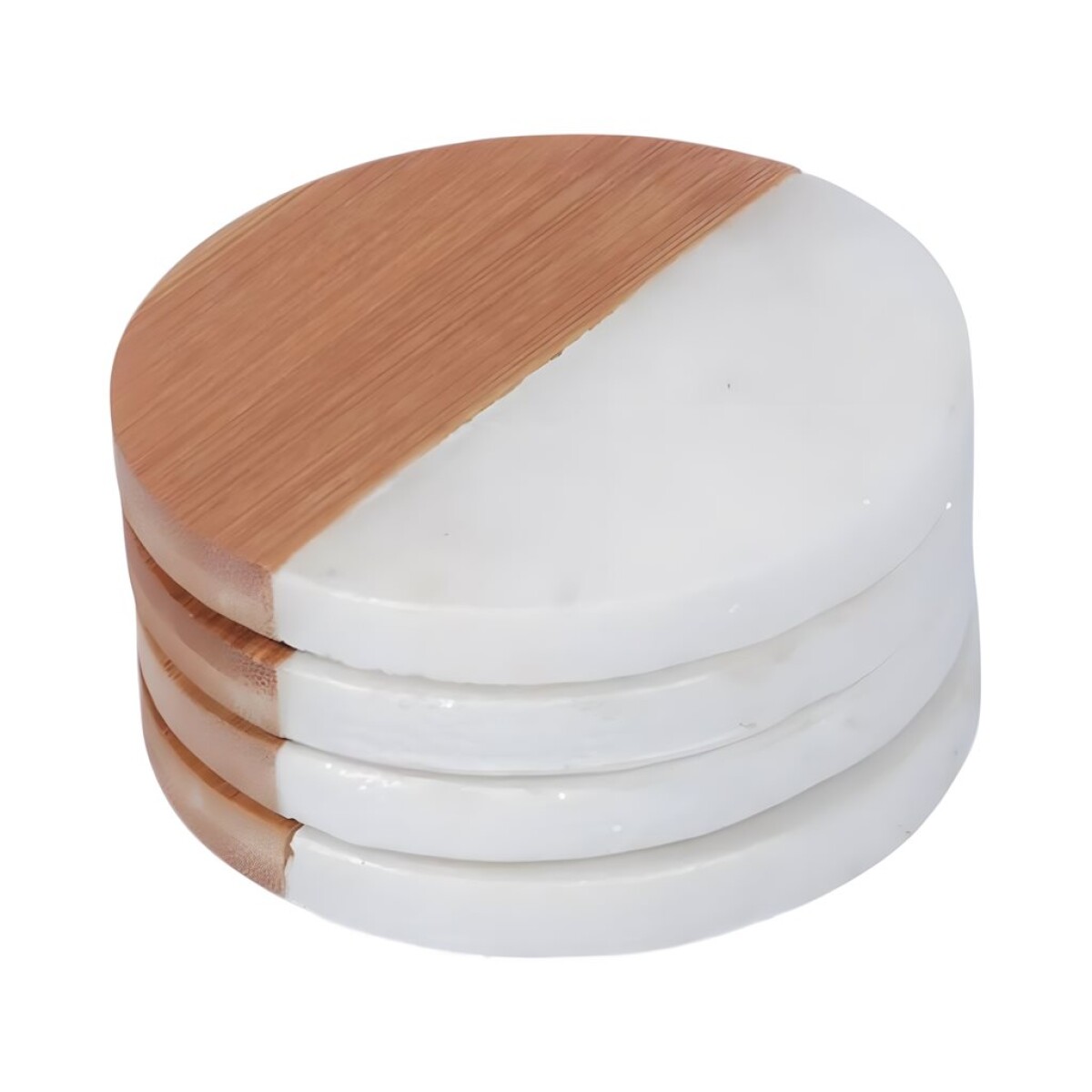 SET 4 POSAVASOS BAMBU/MARMOL D10CM NATURAL/BLANCO 
