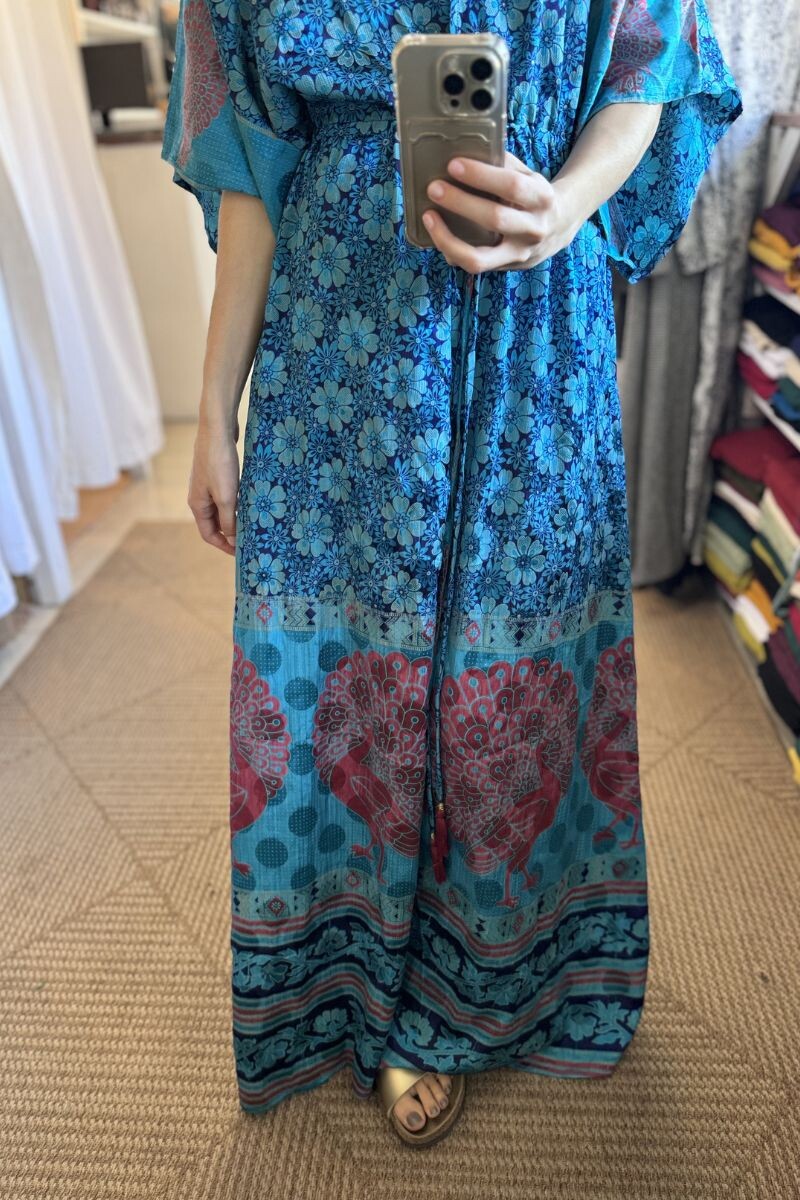 Vestido Manu de seda Tonos azules y petròleo