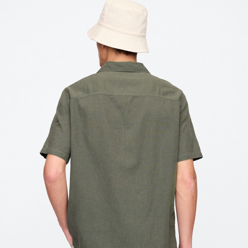 V-SS STANDARD LINEN COTTON RESORT COLLAR MESCULEN GREEN