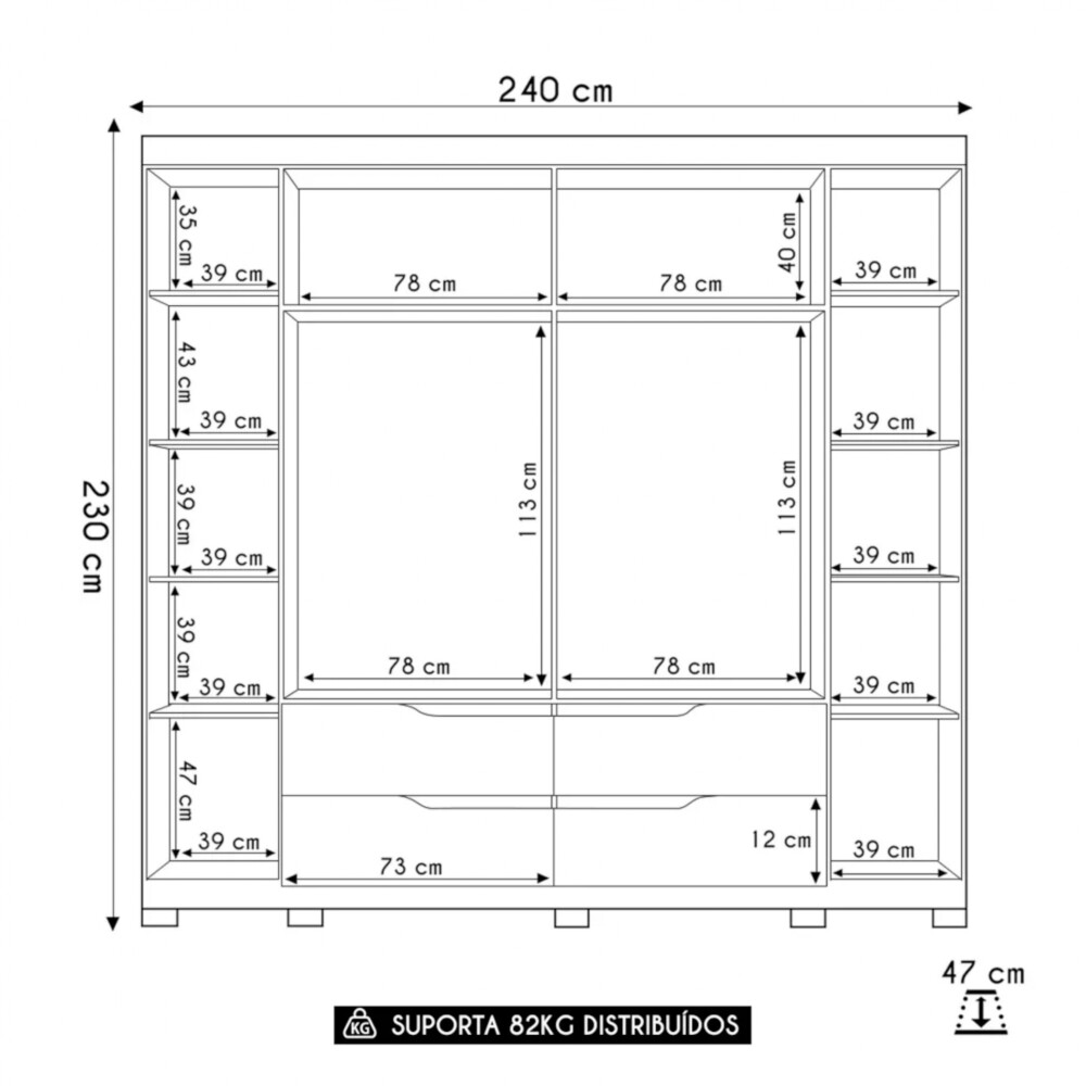 Ropero 6 puertas 4 cajones - Doble Casal Beige