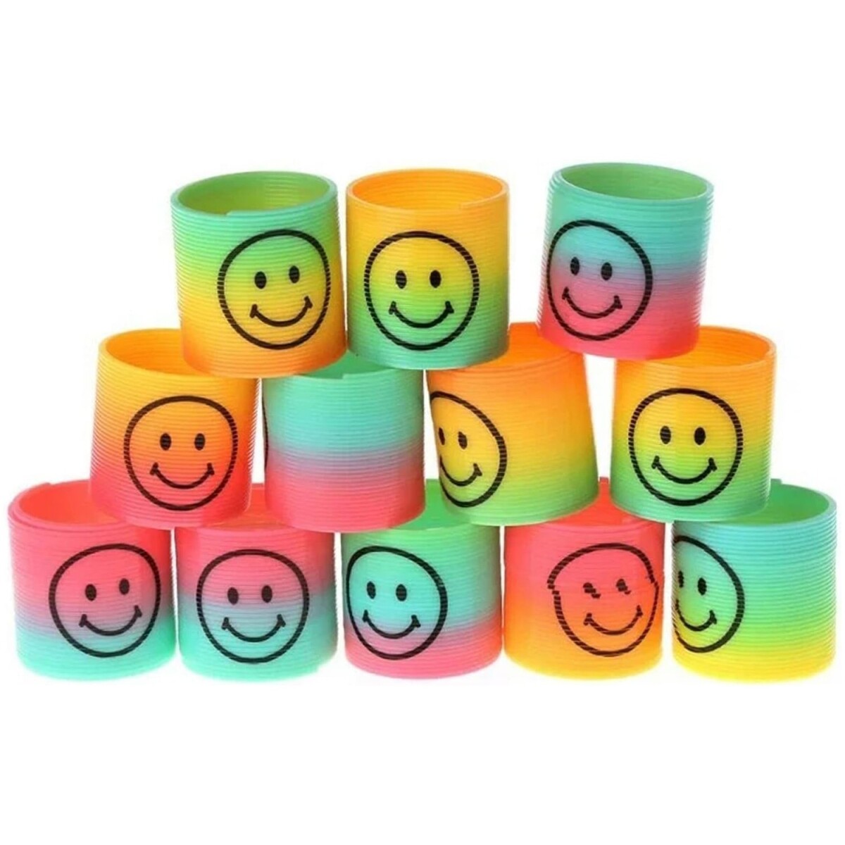 Set x12 Resorte Espiral Mágico Arcoiris Colores Cara Slinky - Variante Diseño Multicolor 