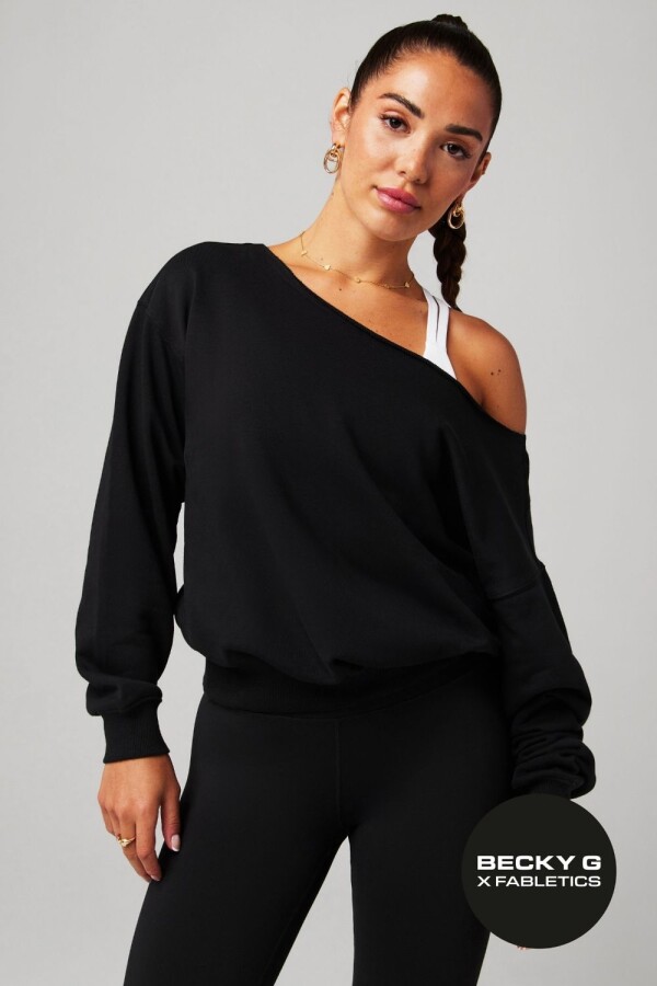Polera Year Round Terry Off Shoulder Sweatshirt Mujer Black