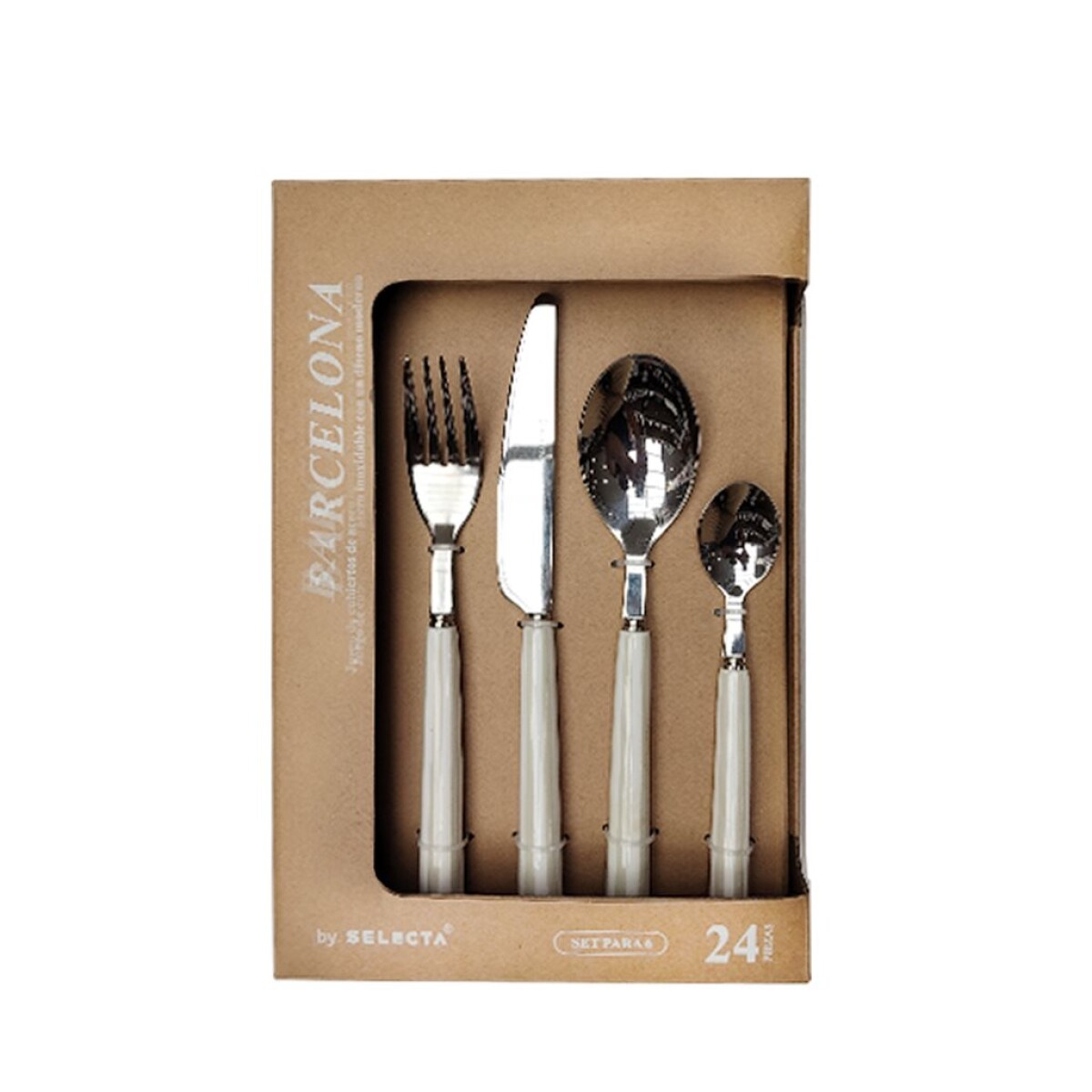 SET 24 PIEZAS CUBIERTOS MANGO RAYAS BEIGE "BARCELONA" 