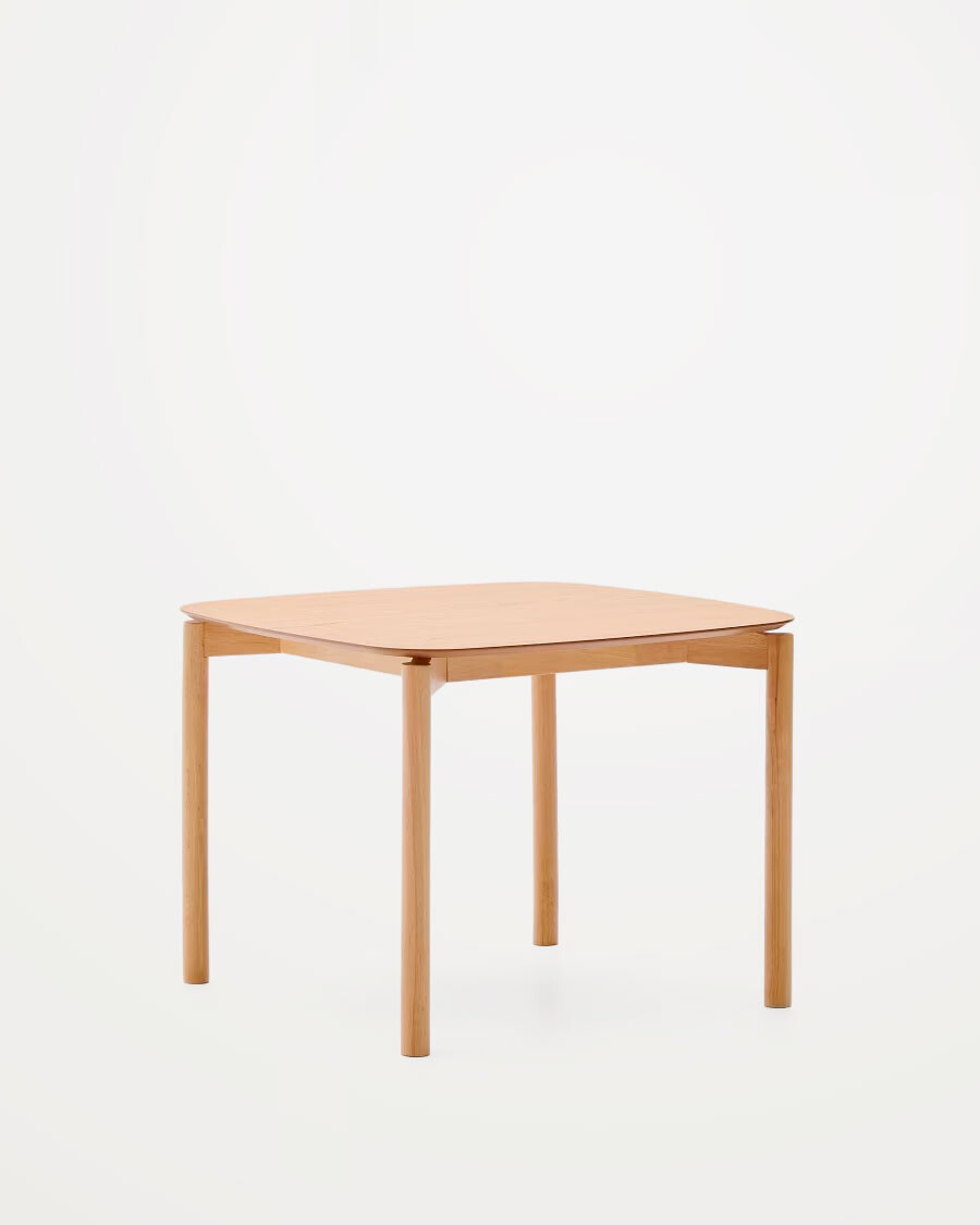Mesa Indara cuadrada de chapa de fresno y madera maciza de caucho con acabado tono natural 100 x 100 cm