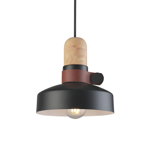 Lámpara colgante campana metal negro/madera Ø21cm IX9160