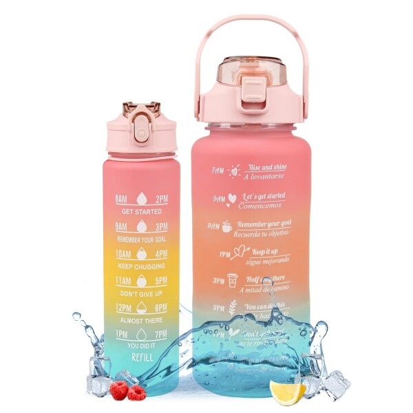 Set X2 Botella De Agua Deportiva 2L + 800 ML MotivacionaL Color Variante Rosa