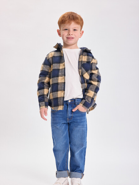 Sobrecamisa cuadros con capucha Azul