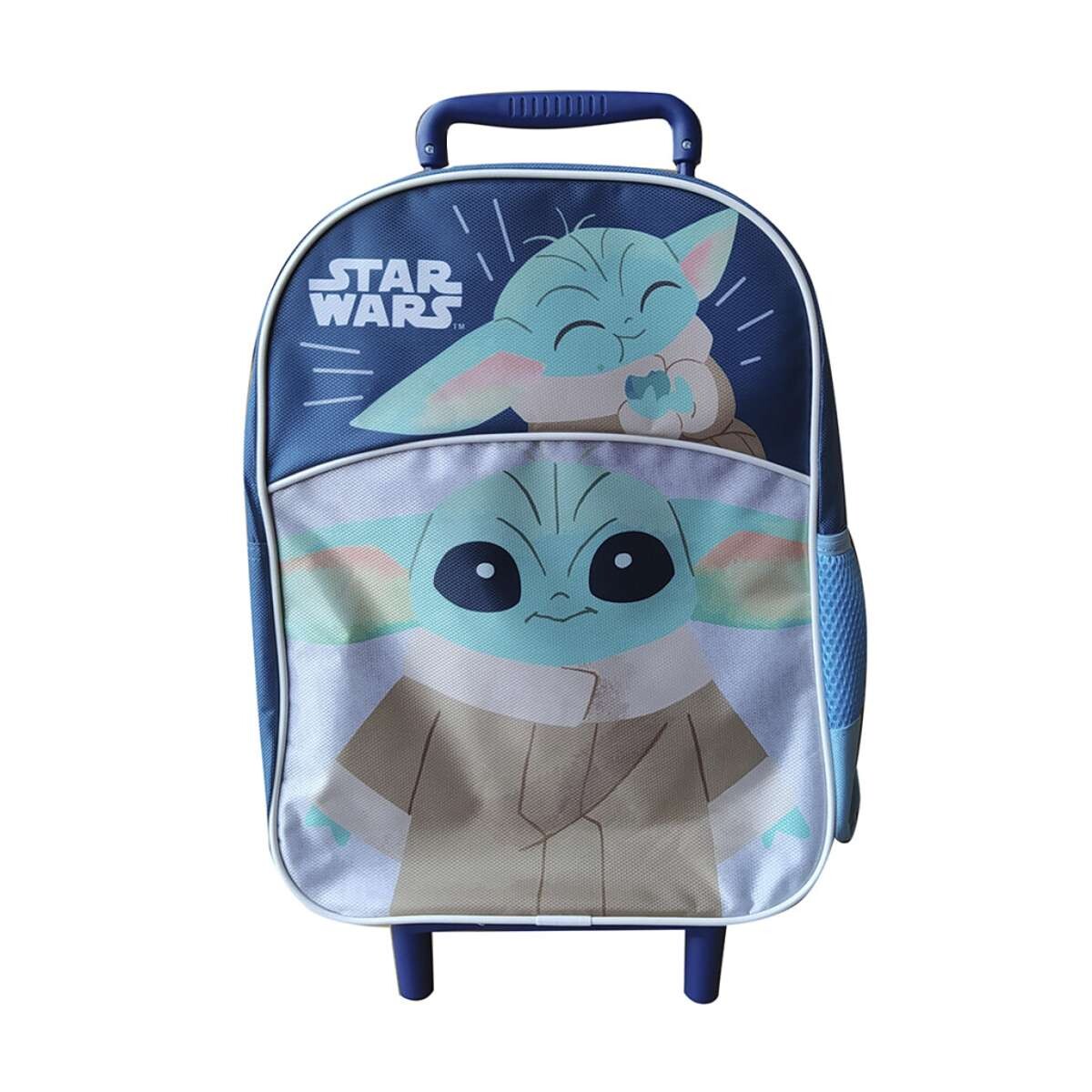 Mochila infantil Baby Yoda con Carro Tafeta Chica 35 x 26 cm - Azul 