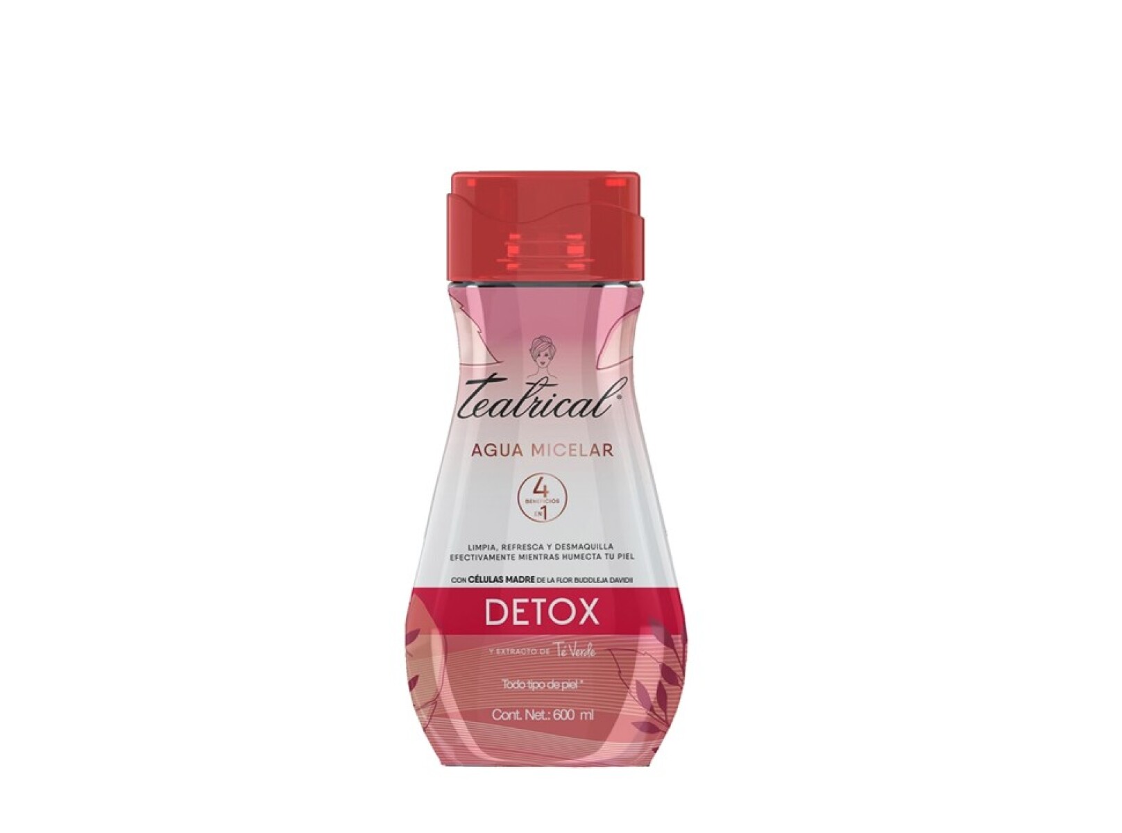Teatrical Agua Micelar Detox 4 en 1 con Extracto de Té Verde 600ml – Limpieza Facial Efectiva y Suave 