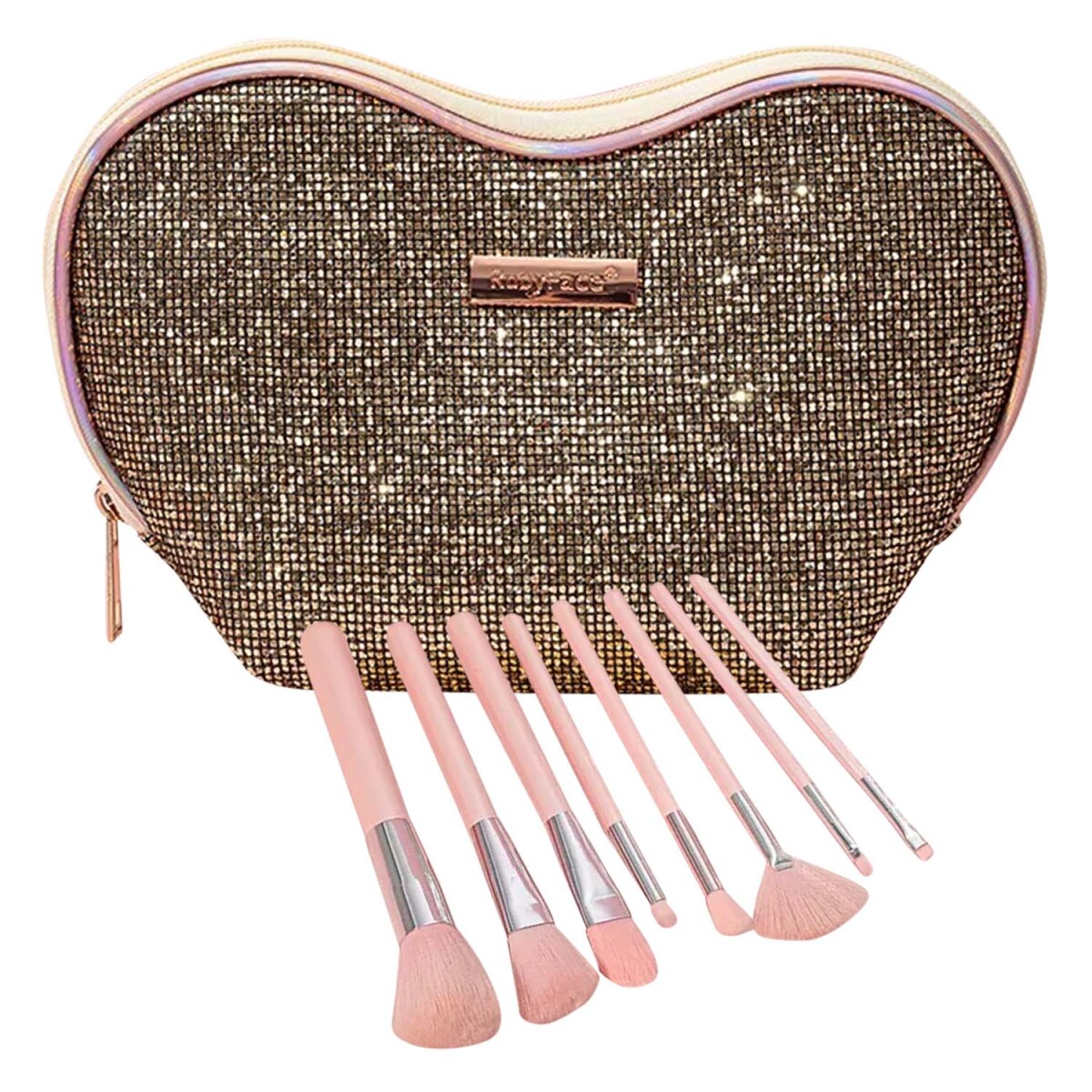 Set Completo cepillos para Maquillaje 8 Piezas con Estuche - Dorado 