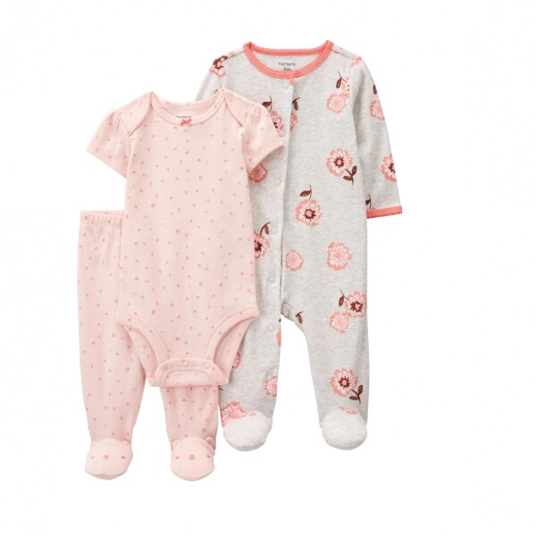 Set Pelele-Enterito- Bodie Flores Rosa Gris Set Pelele-Enterito- Bodie Flores Rosa Gris