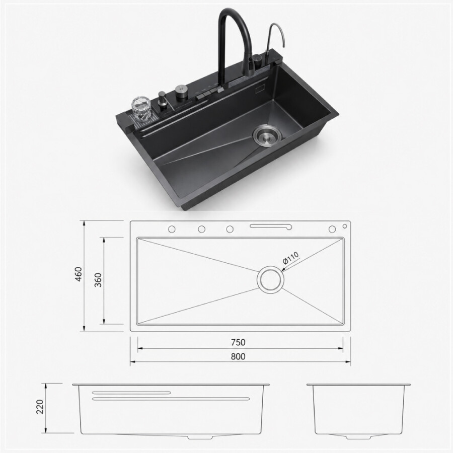 Pileta Simple 80 x 46 con Griferia y Accesorios Black Pileta Simple 80 x 46 con Griferia y Accesorios Black