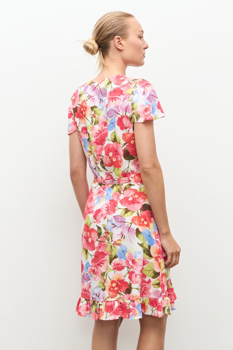 Vestido cruzado estampa Santa Rita rosado